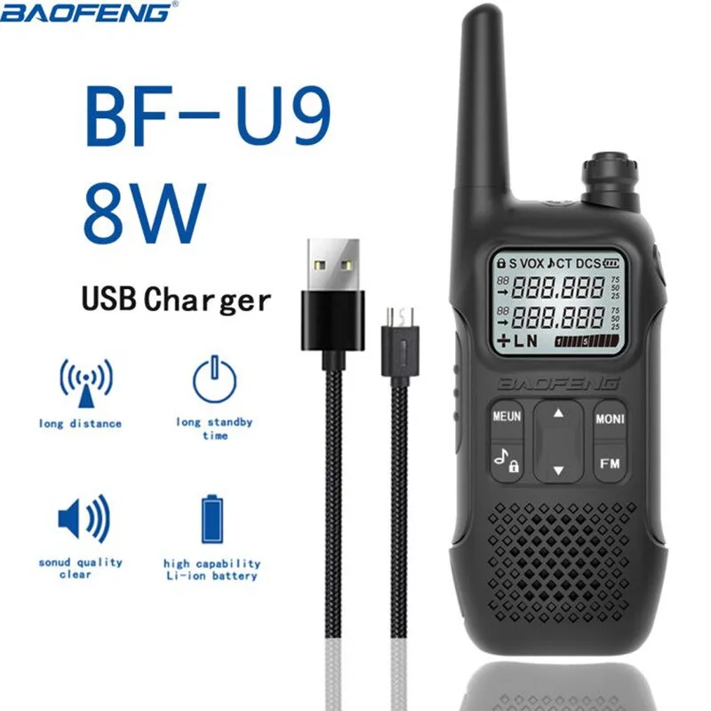 1PCS BAOFENG BF-U9 8W Portable MINI Walkie Talkie With Handheld Hotel Civilian Radio Comunicacion Ham HF Transceiver