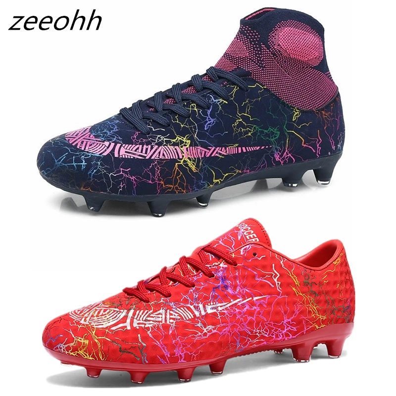 新しい男性サッカーブーツサッカークリートブーツロングスパイクスパイクアンクルハイトップスニーカーソフト屋内人工芝フットサルサッカーシューズ男性 サッカーシューズ Aliexpress