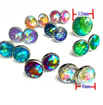 

New Fashion Drusy Druzy Earrings Mermaid Scales stud Earrings Fish Scale For Women Lady Jewelry