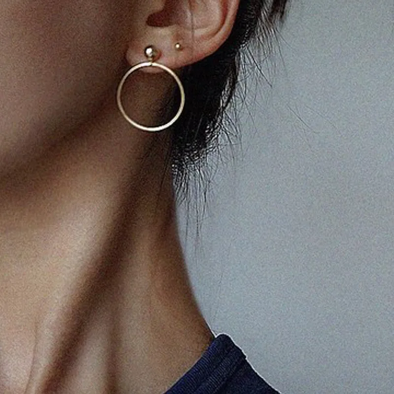 H:HYDE New 2019 Fashion Jewelry Punk Style Gold & Sliver Colors Geometric Round Circle Stud Earrings Best Gift for Women Girl