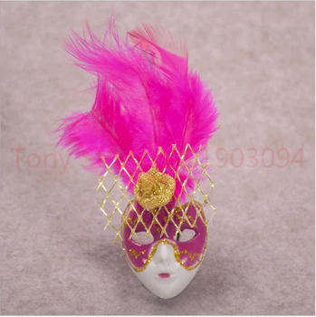 

50pcs Mini Masks Carnival of Venice Travel Souvenir 3D Mask Fridge Magnet Wearing Hat with Feathers Party favors colorful gift