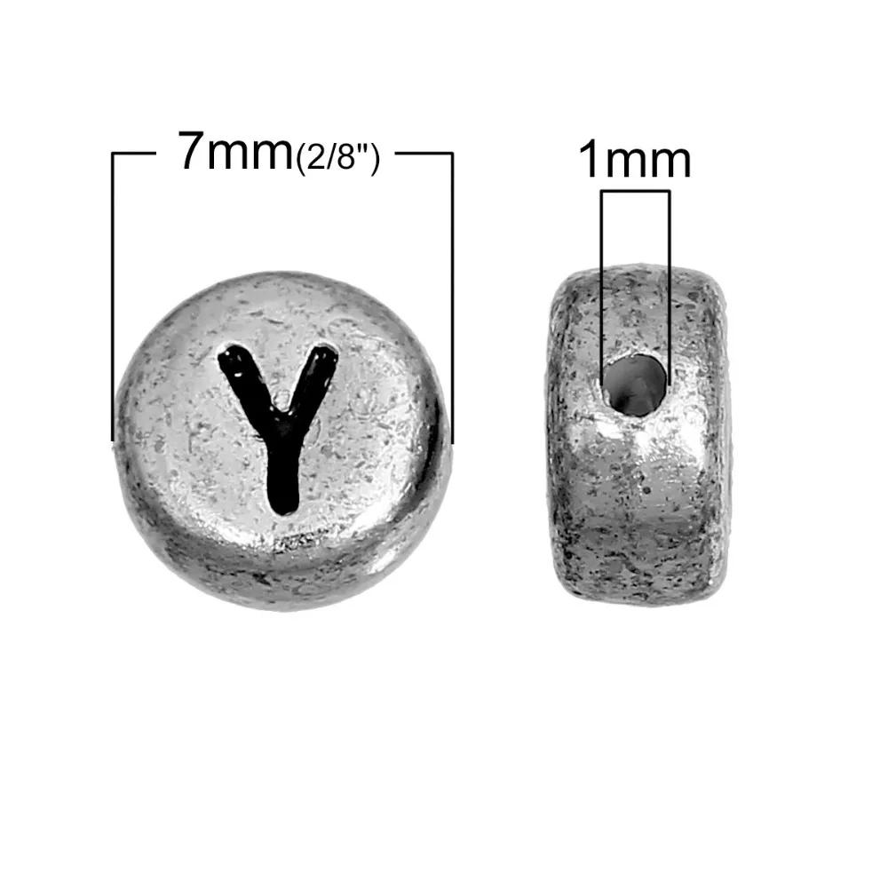 Doreen Box 500 шт Разноцветные серебристо-серые плоские круглые акриловые бусины с алфавитом/буквами 7 мм.(B09882