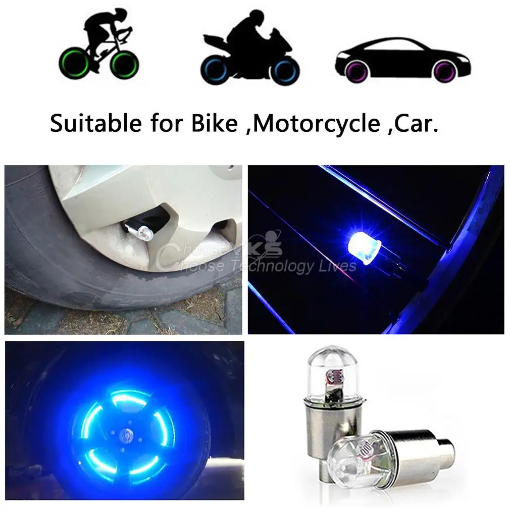 4 pairs of LED wheel lights tire tire valve dust cap waterproof motion activated