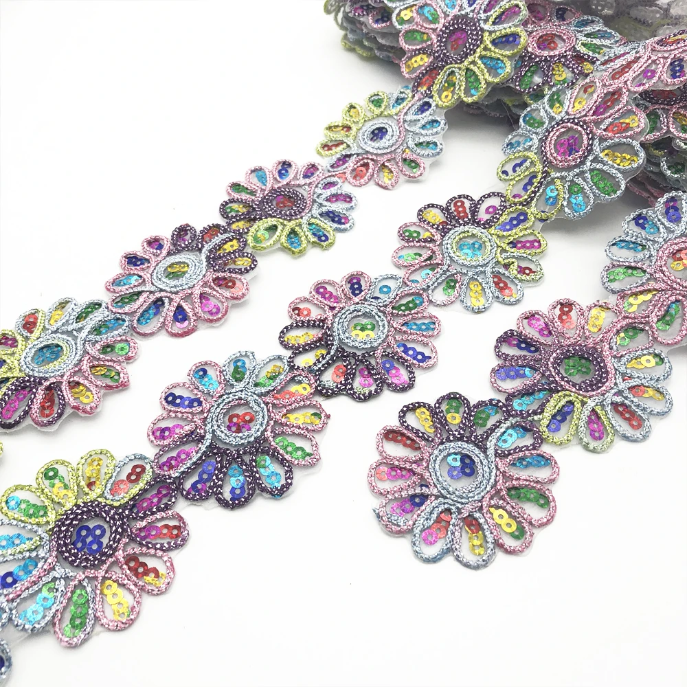 

David accessories colorful sequins Lace Trim Embroidery Flowers Tape 7yards,DIY Garment Supply,Sewing Accessories,7Yc4182