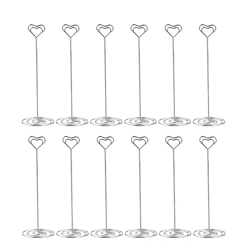 

12pcs Heart Pattern Table Number Holders Name Card Holders Photo Stand Note Memo Clip Rustic Wedding Decoration