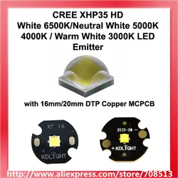 CREE XHP35 HD белый 6500 K/нейтральный белый 5000 K 4000 K/теплый белый 3000 K светодиодный излучатель с 16 мм/20 мм DTP медь MCPCB-1 шт
