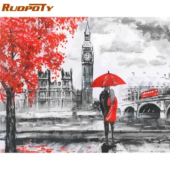 

RUOPOTY Frame Diy Painting By Numbers London Lover Acrylic Wall Art Picture By Numbers Canvas Painting For Home Decoration Arts