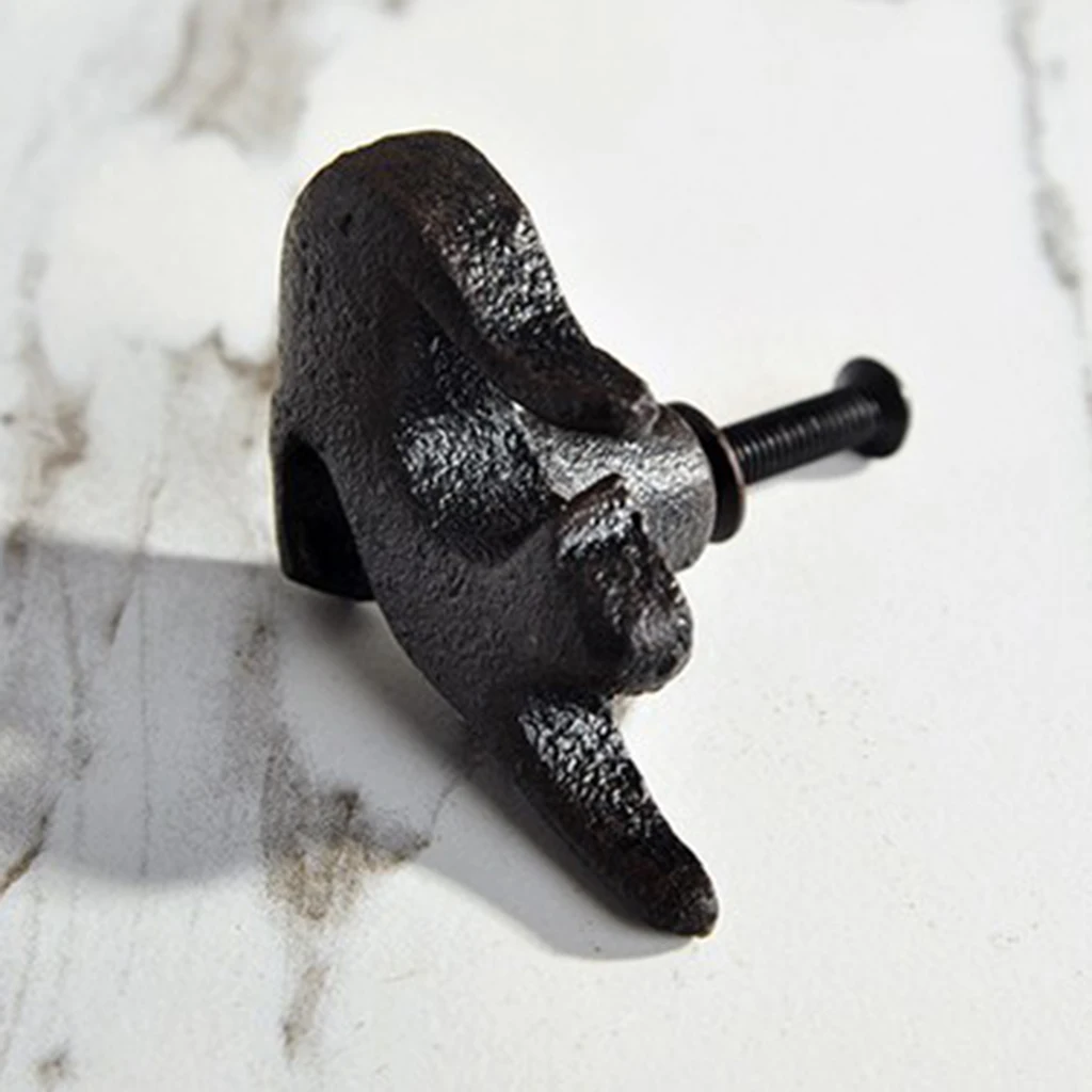 Cast Iron Matt Black Cat Shaped Cupboard Drawer Knob Kitchen Cabinet Door Pull Knobs with Screws