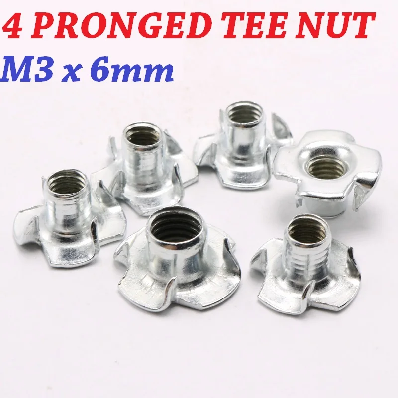 200pcs/lot M3 X 6MM Four Pronged Tee Nuts speaker nuts T Nut Captive