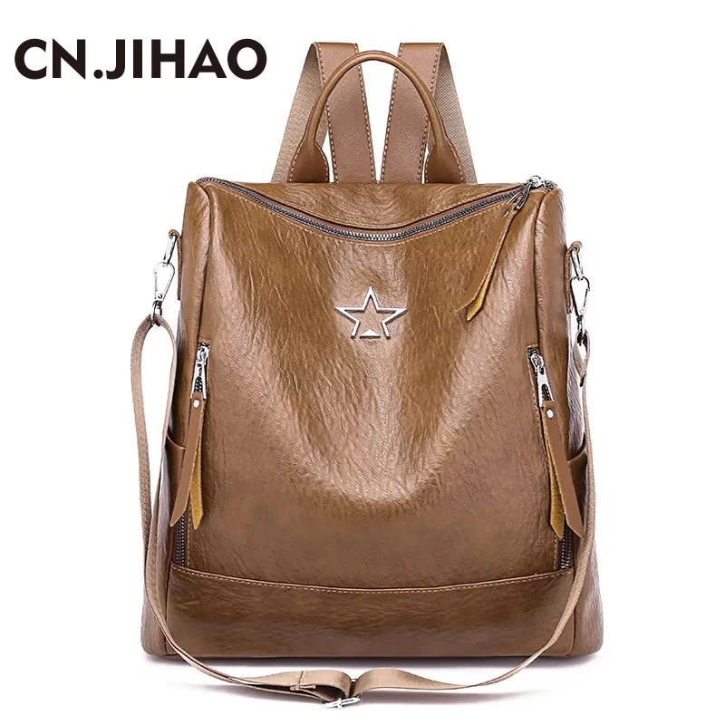 

JI HAO Fashion backpack women PU leather School bags for teenage girls Zipper Travel backpack Cute Student Bookpack College Bag