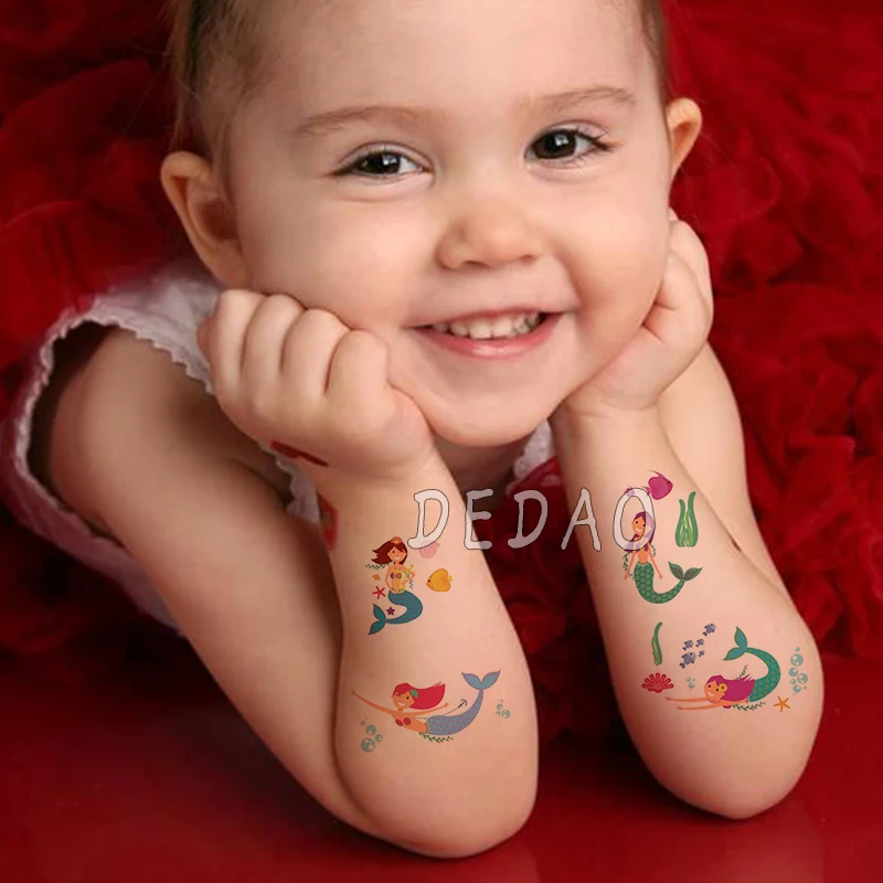 

Kids Temporary Tatoo Fake Tattoo Sticker Cartoon Sexy Mermaid Fish Sea Tattoos Tatouage Hand Foot Tatto Gift For Children Girl