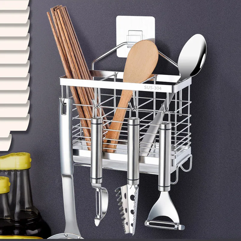 

304 Stainless Steel Utensil Drying Rack, Toothbrush /Toothpaste Holder, Tool Organizer, Storage Basket - Rust Proof, No Drilling
