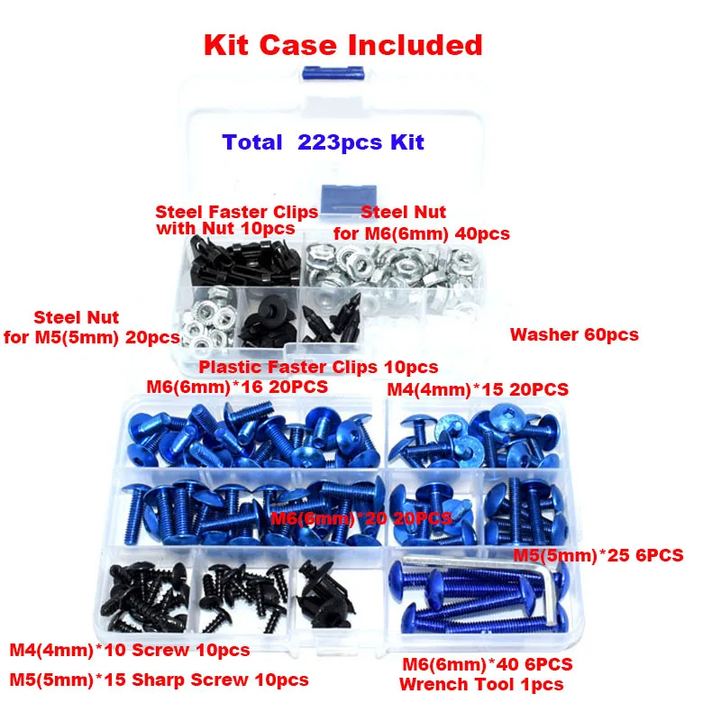 Набор 233 шт. мотоцикл M4 M5 M6 обтекатель болты для кузовных работ болт крепежная гайка Наборы для Honda VFR800 VFR1200 CBR919 NSR250 NS1