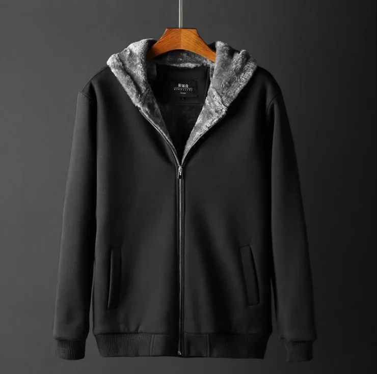 Autumn Winter Thick Warm Plus Size Hoodies Men Long Sleeve Velvet Casual Sweatshirt Jacket Mens Hooded Zipper Coat Xl5104 - Цвет: Черный