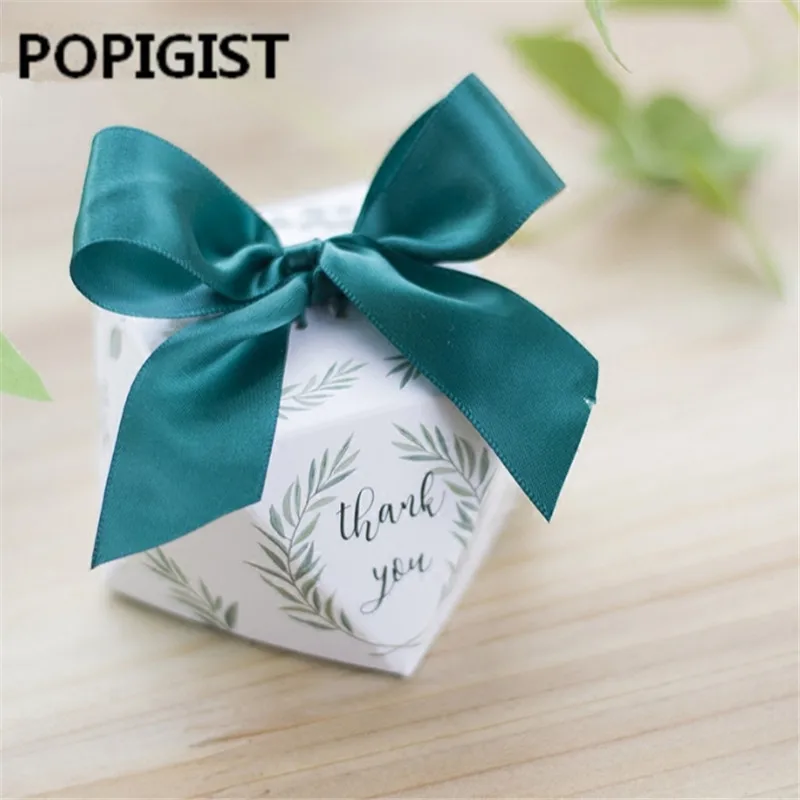 Новая Алмазная форма зеленые листья в лесном стиле коробка для конфет Свадебные сувениры и подарки вечерние принадлежности спасибо Подарочная коробка 100 шт