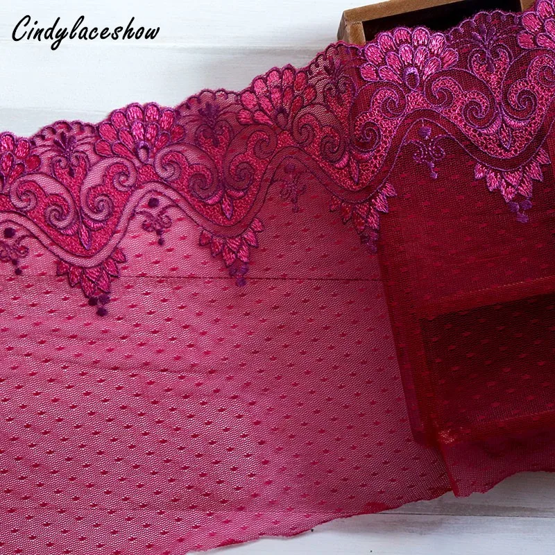 Cindylaceshow 23CM Width 1Yard Embroided Red High Quality Lace fabrics Embroidered lace trim Sewing Applique Dress Decorations | Дом и сад