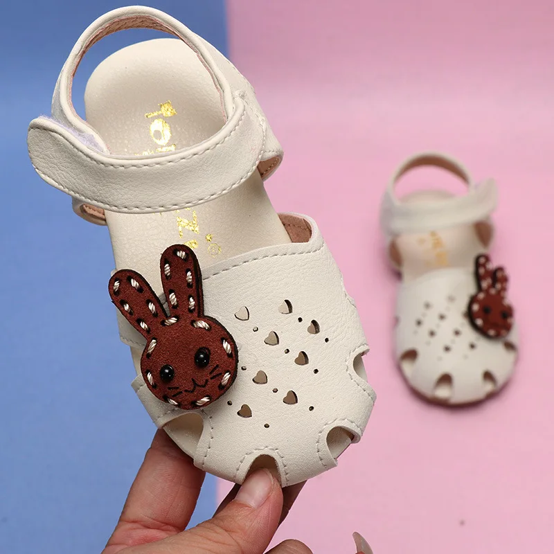 COZULMA Baby Girl Heart Cut-out Sandal Shoes Toddler Kids Party Anti-slip Rabbit Flat Shoes Baby Summer Shoes Enfants Size 15-25