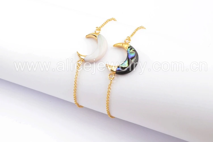 BOROSA эксклюзивно Разработанный Абалон оболочки браслет в форме полумесяца позолоченная латунная цепочка модный двойной браслет «Рог» ювелирные изделия G1718