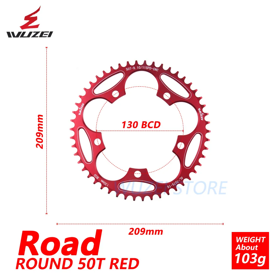 Wuzei 130 BCD круглый дорожный велосипед передняя Звездочка 50/52/54/56/58/60T сплав звездочка цепной передачи дорожный складной велосипед цепи колеса для Shimano - Цвет: 130BCD Red 50T