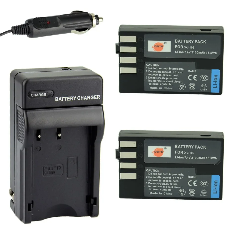 DSTE 2PCS D LI109 Rechargeable Battery with Travel and Car Charger for