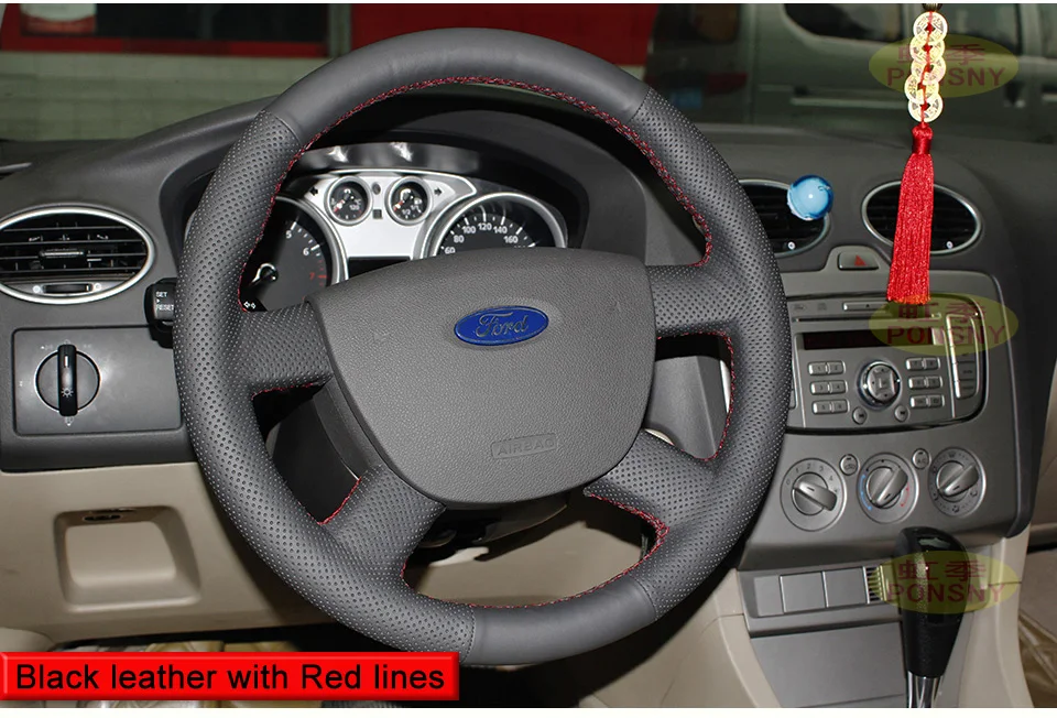 PONSNY автомобильные рулевые/зубчатые/ручные тормоза чехлы из натуральной кожи чехол для Ford Focus 1,8 2005-2012 авто ручной работы крышка