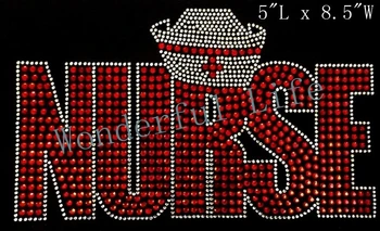 

Free shipping rhinestone transfers motif design nurse with a cap for hospital