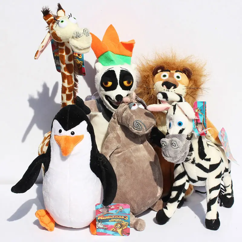 

Madagascar Alex Marty Melman Gloria Plush Toys Lion Zebra Giraffe Monkey Penguin Hippo Stuffed Soft Toys 25-36cm 6pcs/lot