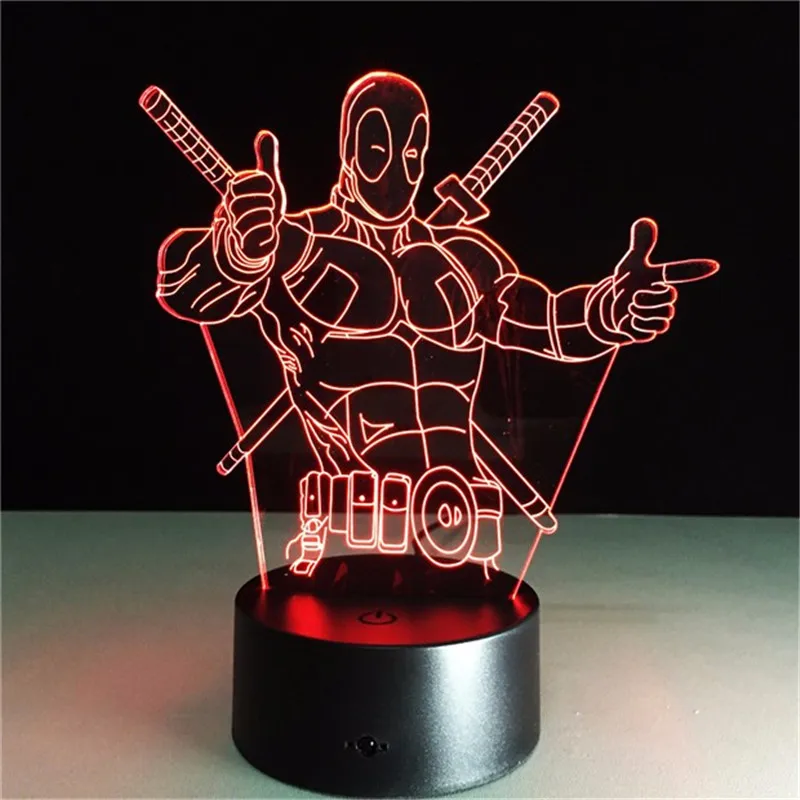 

Super Hero 3D LED Night Light The Avengers Deadpool Action Figure 7 Colors Touch Optical Illusion Table Lamp Home Decoration