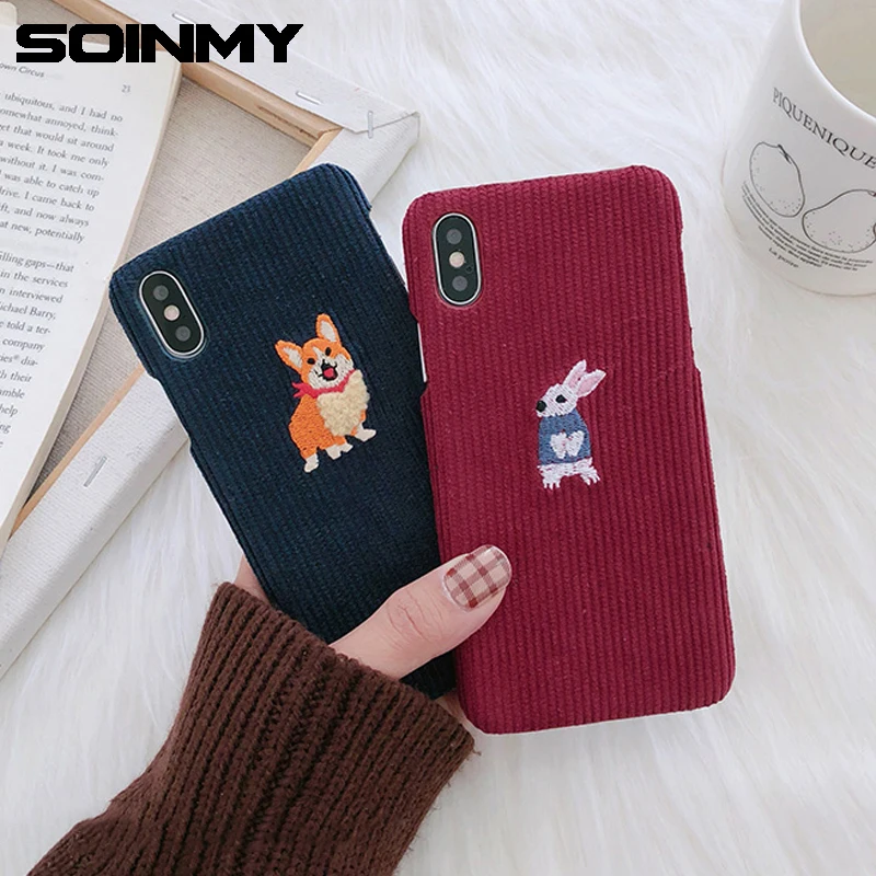 

Cute Rabbit phone cases For iphone x case warm Corduroy Embroidery Hard case for iphone xs max xr xs x 6 6s 7 8 plus cover coque