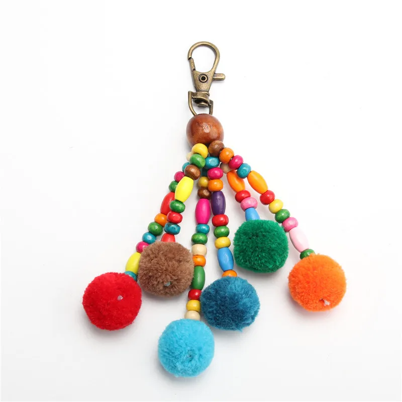 

2019 New Popular Bohemian Fringe Hair Ball Keychain Color Multi-layer Wool Fringe Woven Bag Pendant Accessories key chain