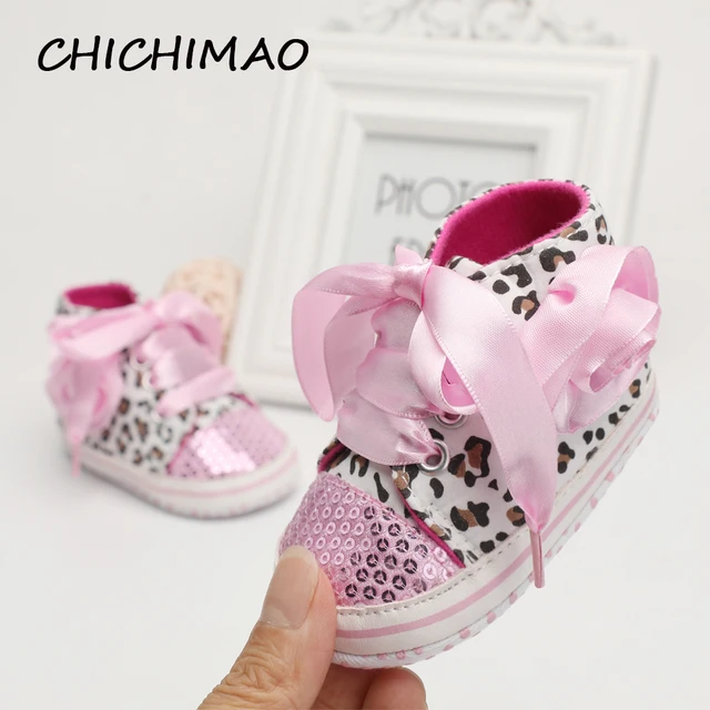 US $4.32 Newborn Baby Girl Shoes Sequin Leopard Lace-Up Non-Slip Sparkly Sneaker Shoes 0-18Months 3 Color Av