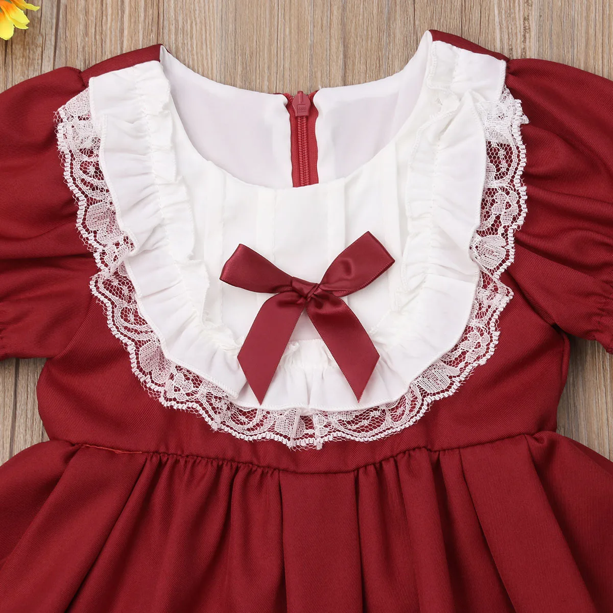 Малыша Одежда для детей; малышей; девочек короткий рукав с красным бантом праздничное платье подружки невесты кружевное торжественное платье принцессы бальное платье