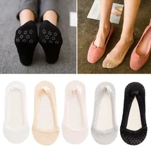 5 пар, летние женские подследники с низким вырезом, без рисунков, в клетку, с кружевом, однотонные, Нескользящие, силиконовые Чулочные изделия