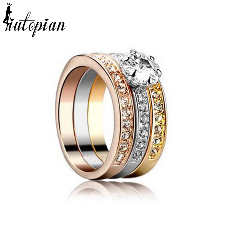 

Iutopian Brand 3Pcs Ring Set For Women With Austrian Crystal Stellux Zirconia Include 3 Color Rings #RA14773