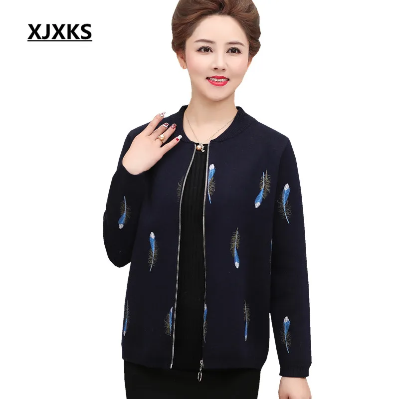 

XJXKS Women jacket 2018 autumn winter new knitted cashmere cardigan sweater women fashion zipper loose plus size women coat