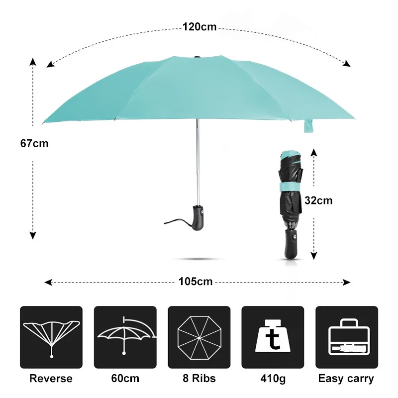 Обратный Зонт с черной подкладкой дождь для женщин автоматический красочный ветер прочный зонт 3 складной портативный солнечный дорожный мужской зонт