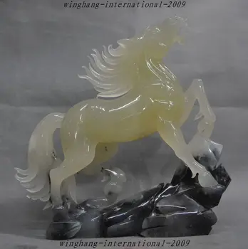 

China Natural Xiuyu Jade pure Hand-Carved Fengshui Animal Success Horse Statue A