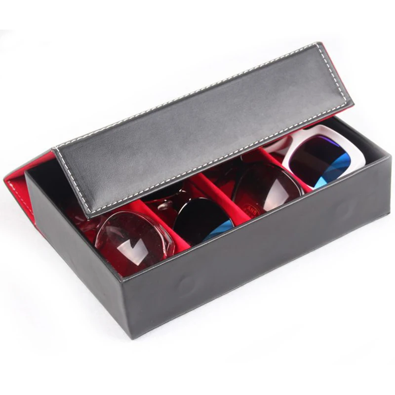 

4 Grid Glasses Organizer Portable Sunglasses Storage Accessories Quality PU Leather Jewelry Watches Valuables Display Storage