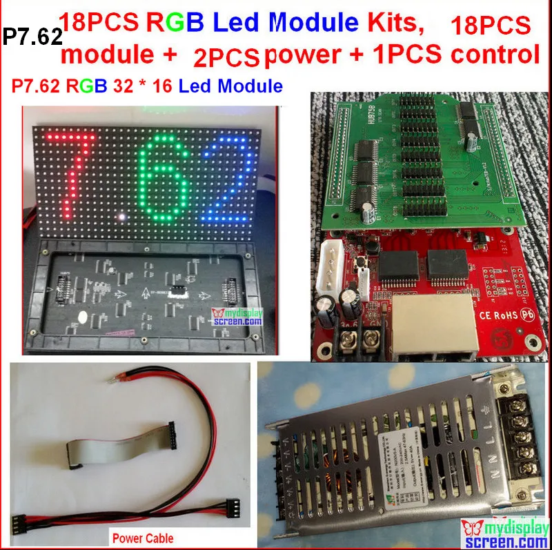 

18pcs 7.62mm led module kits, 18 pcs module + 2 power + 1 controller + power cable + data cables