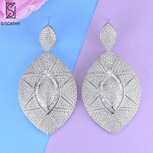 Silver Siscathy Роскошные серьги dubai для невесты большие эффектное в виде капель дождя висящие серьги с циркониевая инкрустация серьги в виде капель с boucle d'oreille - Окраска металла: Silver