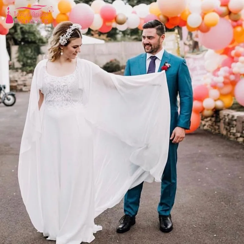 

TANYA BRIDAL Long Chiffon Single Layer Wedding Shawl Simple and Elegant Sleeveless Cheap Bridal Coat JQ511