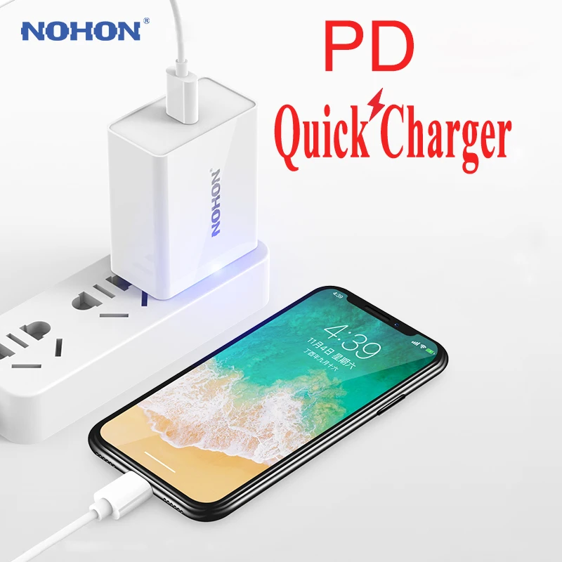 Nohon 45 W Тип usb C Зарядное устройство для iPhone X 8 плюс 8 MacBook быстро USB-C мобильного телефона PD Зарядное устройство Quick Charge для Galaxy S8 S9