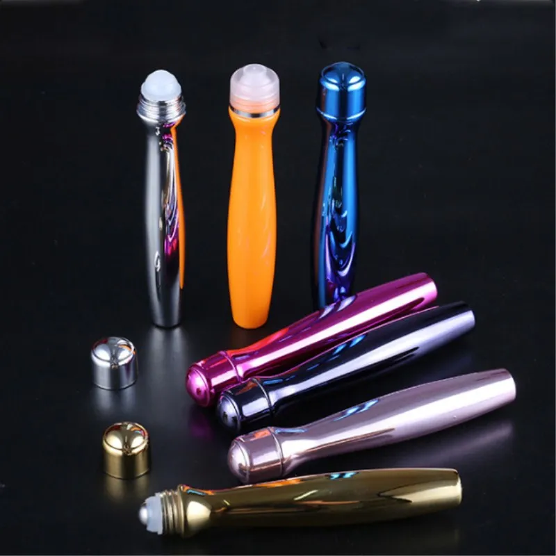 

1Pc 15ml Empty Fragrance Perfume Essential Oil Bottles Roll on Bottle Steel Bead Glass Random Color Eye Cream Tube