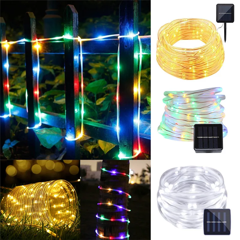 

12M 100leds Outdoor Solar Powered String Fairy Light Rope Tube Holiday Party Wedding Christmas Garden Waterproof LED Lights