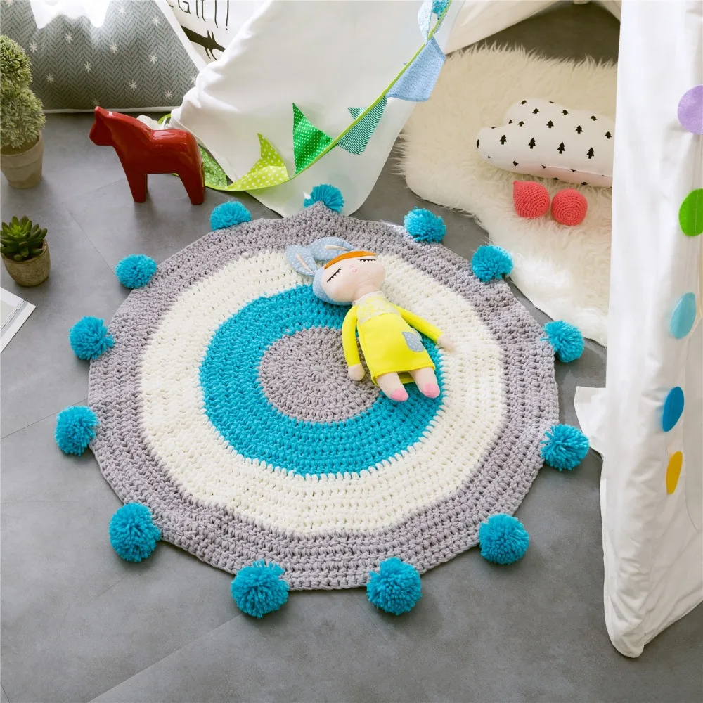 

Scandinavian Round Knitted Kids Rug Floor Mat Room Decor Handmade crochet rug