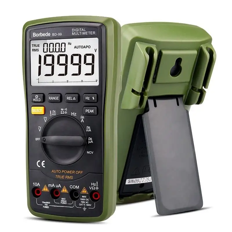 

HHO-Borbede Bd-99 Digital Multimeter 20000 Counts Auto Range Dc Ac Resistance Capacitance Peak Hold True Rms Ncv Diode Tester