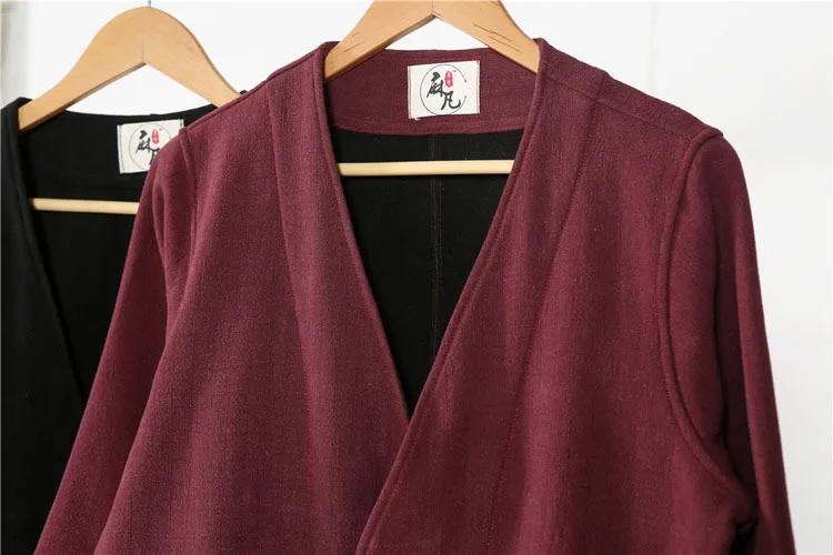 Самый крутой этнических тенденции моды ветровка плащ mianyiwaitao натуральный лен стекаются длинная куртка пальто 2 цвета Большие размеры