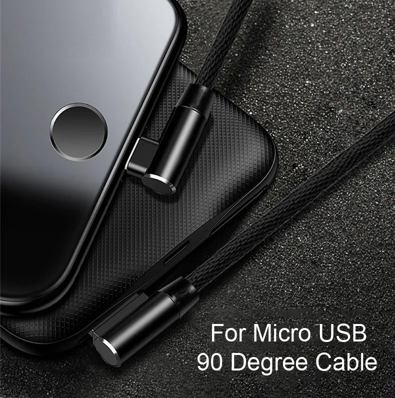 Oppselve 1 м 2 м Micro USB кабель для Xiaomi Redmi Note 5 Pro 4 90 градусов Micro USB кабель для зарядки и передачи данных для мобильного телефона samsung A8 - Цвет: Black