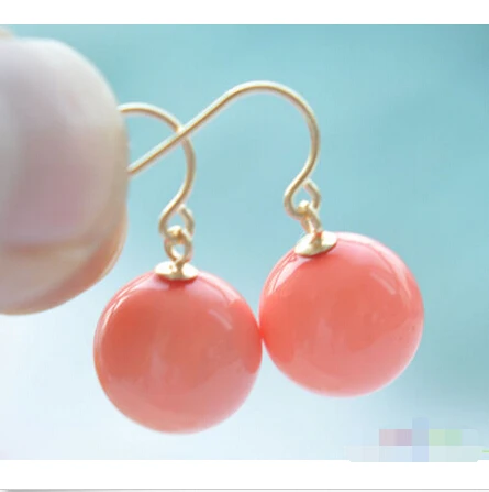 

12mm pink ROUND SOUTH SEA SHELL PEARL DANGLE EARRING P3801 ^^@^Noble style Natural Fine jewe FREE SHIPPING