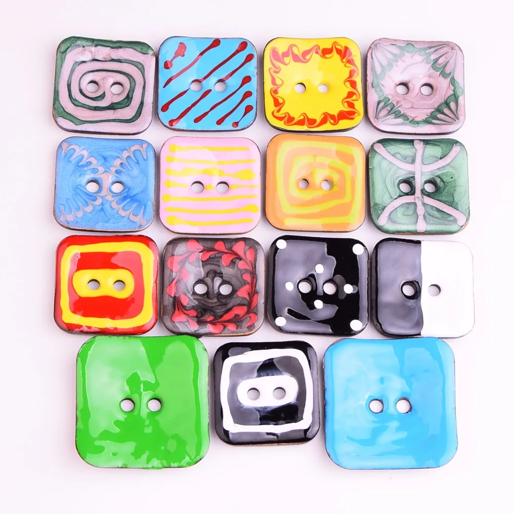 

ZXP&XJ 20 PCs 40x40mm 2 Holes The Square Mixed color Coconut Shell Buttons Fit Sewing And Scrapbooking Decorative XP0497